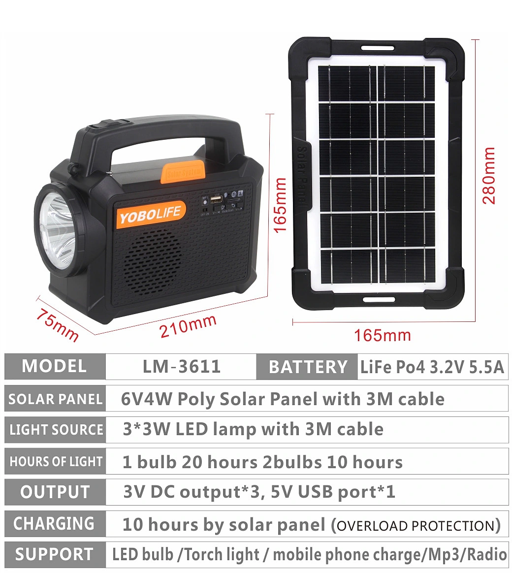 Yobolife Portable Mini Solar Power Lighting System Kits for Home with Music Speaker Solarenergie Systems 2 in 1